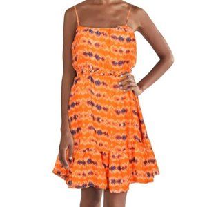WAYF Women's Orange Purple Batik Print Cami Belted Chiffon Swing Dress - NWT